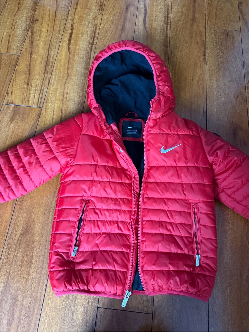 Nike Kids Red Hooded Quilted Puffer Jacket